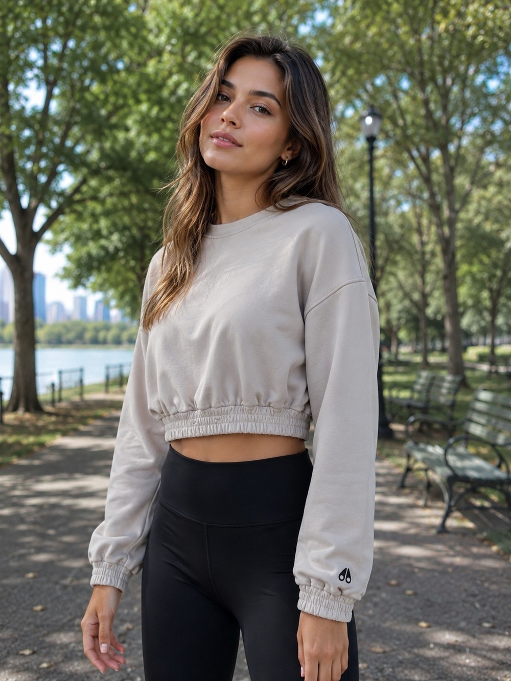 Moose Knuckles Cropped Sweatshirt in Taupe
